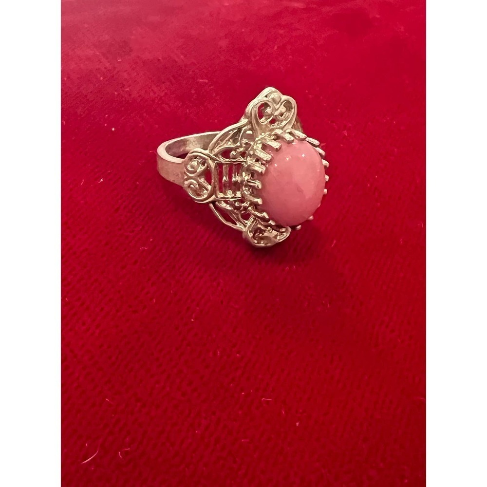 Rhodonite Ring Sterling Silver Wide Elongated Bold Ornate Setting